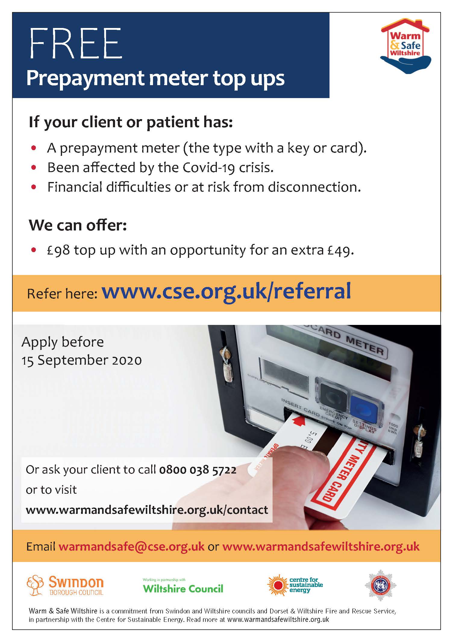 Financial assistance to those who have a prepayment meter and financially affected by the COVID-19 crisis